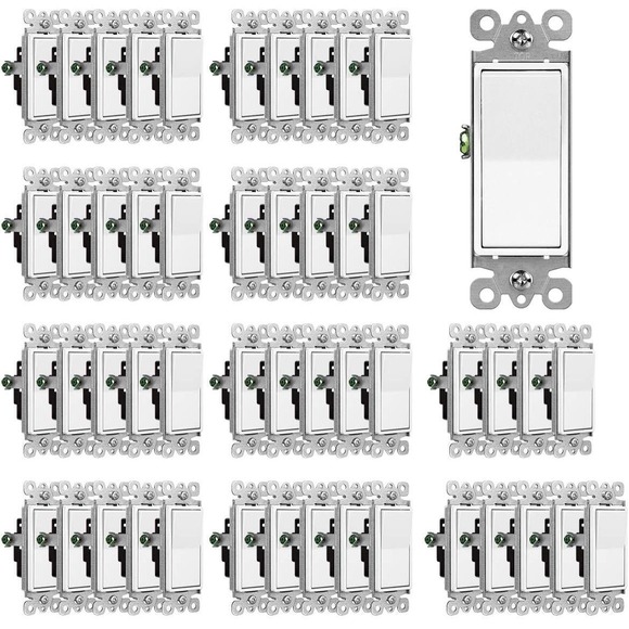 Other - TENZA Decorator Light Switch 50 Pack Single Pole 15A 120-277V White UL Certified